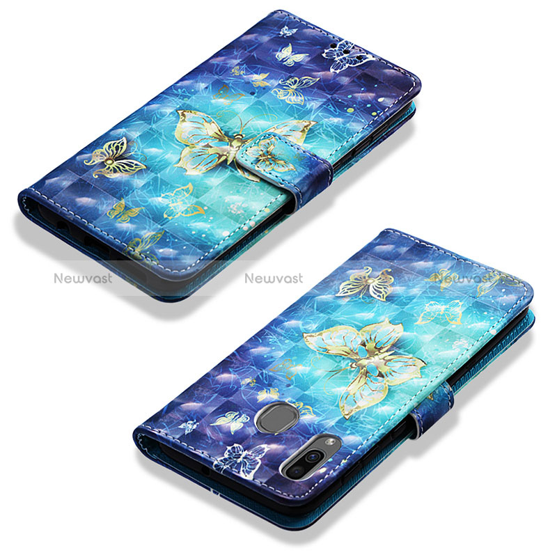 Leather Case Stands Fashionable Pattern Flip Cover Holder Y03B for Samsung Galaxy A30 Sky Blue