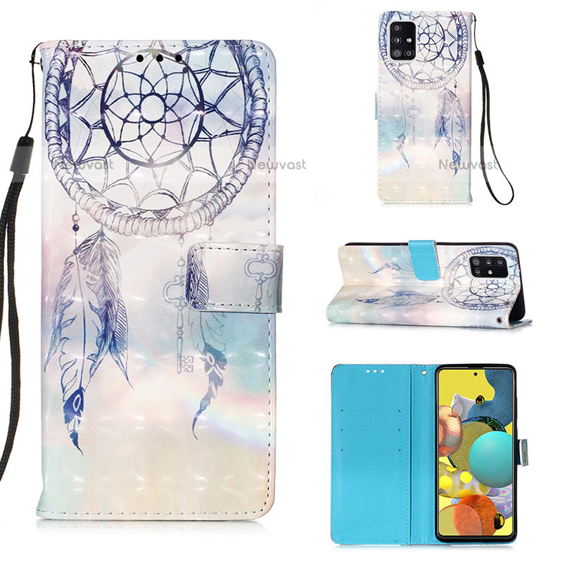 Leather Case Stands Fashionable Pattern Flip Cover Holder Y03B for Samsung Galaxy A51 4G Mint Blue