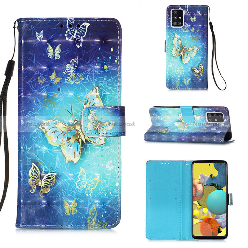 Leather Case Stands Fashionable Pattern Flip Cover Holder Y03B for Samsung Galaxy A51 5G Sky Blue