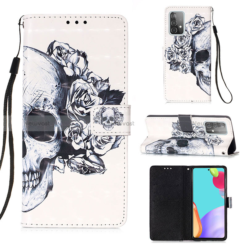 Leather Case Stands Fashionable Pattern Flip Cover Holder Y03B for Samsung Galaxy A52 5G