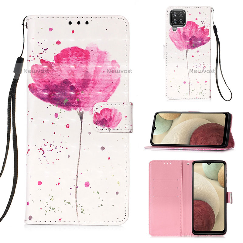 Leather Case Stands Fashionable Pattern Flip Cover Holder Y03B for Samsung Galaxy F12 Pink