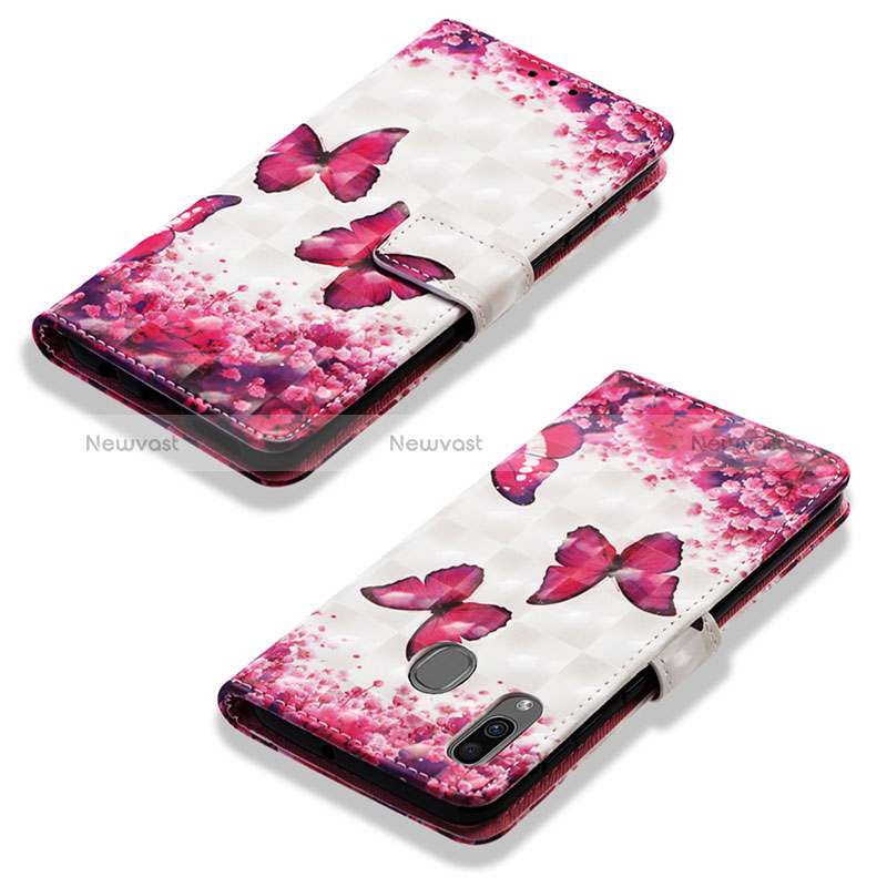 Leather Case Stands Fashionable Pattern Flip Cover Holder Y03B for Samsung Galaxy M10S Hot Pink