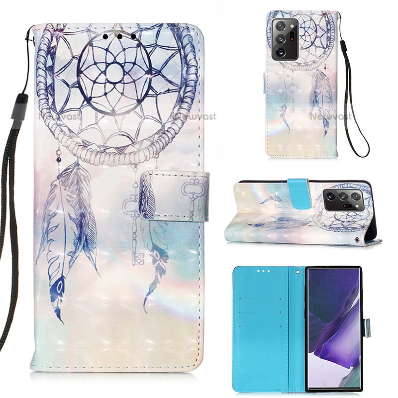 Leather Case Stands Fashionable Pattern Flip Cover Holder Y03B for Samsung Galaxy Note 20 Ultra 5G Mint Blue