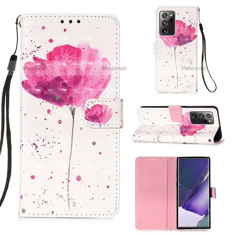 Leather Case Stands Fashionable Pattern Flip Cover Holder Y03B for Samsung Galaxy Note 20 Ultra 5G Pink