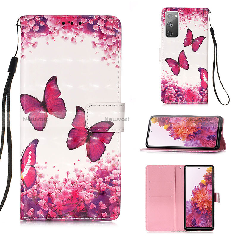 Leather Case Stands Fashionable Pattern Flip Cover Holder Y03B for Samsung Galaxy S20 Lite 5G Hot Pink