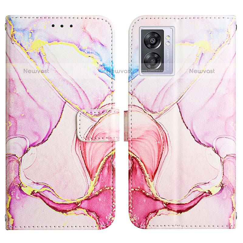 Leather Case Stands Fashionable Pattern Flip Cover Holder Y04B for OnePlus Nord N300 5G Pink