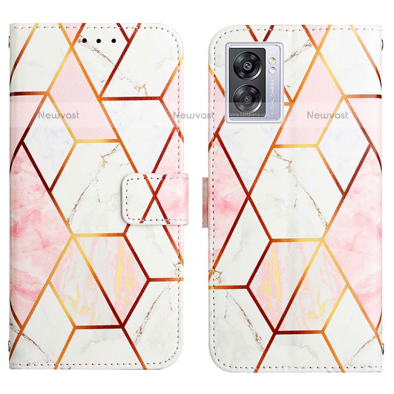 Leather Case Stands Fashionable Pattern Flip Cover Holder Y04B for OnePlus Nord N300 5G White