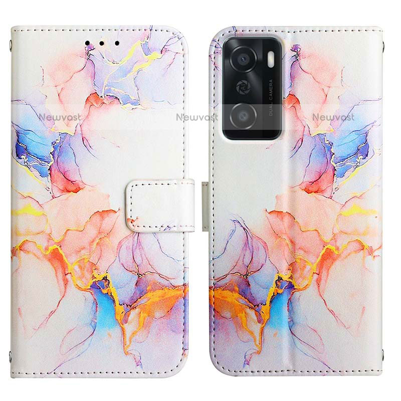 Leather Case Stands Fashionable Pattern Flip Cover Holder Y04B for Oppo A55S 5G