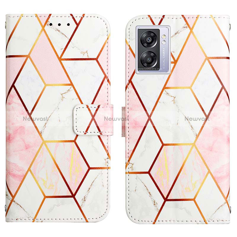 Leather Case Stands Fashionable Pattern Flip Cover Holder Y04B for Oppo A56S 5G White