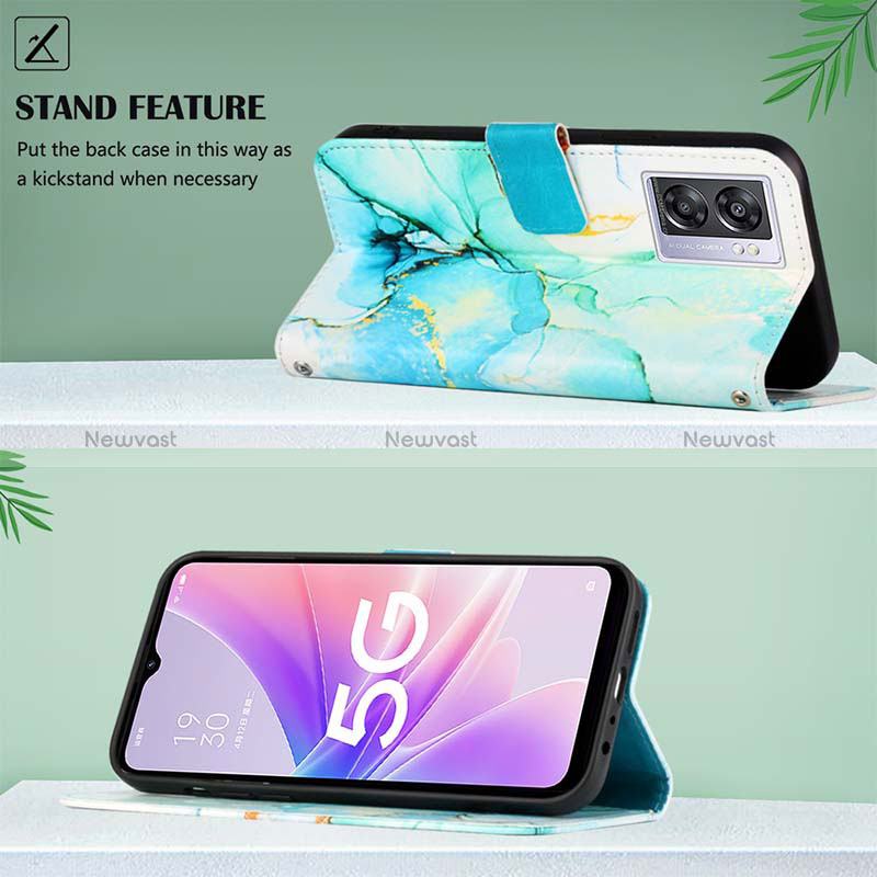 Leather Case Stands Fashionable Pattern Flip Cover Holder Y04B for Oppo A57 5G