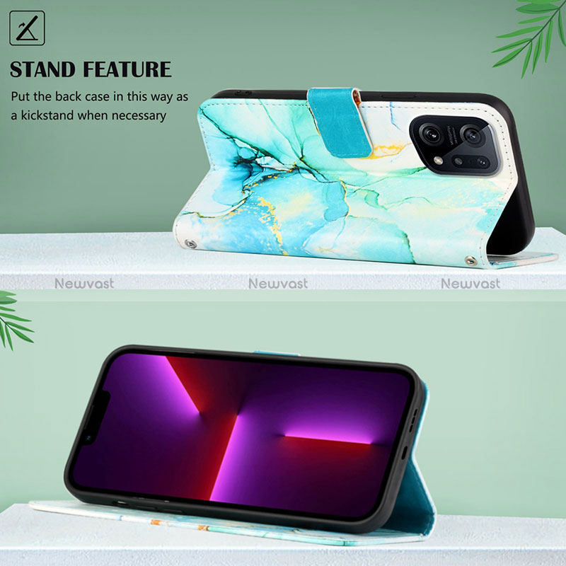 Leather Case Stands Fashionable Pattern Flip Cover Holder Y04B for Oppo Find X5 5G