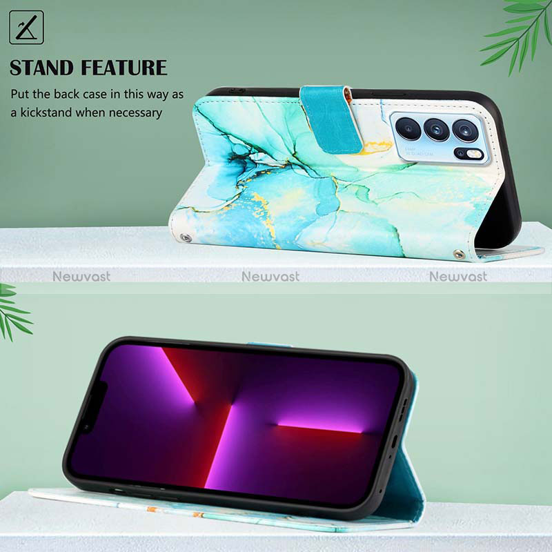 Leather Case Stands Fashionable Pattern Flip Cover Holder Y04B for Oppo Reno6 Pro 5G India