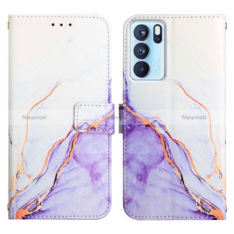 Leather Case Stands Fashionable Pattern Flip Cover Holder Y04B for Oppo Reno6 Pro 5G India Purple