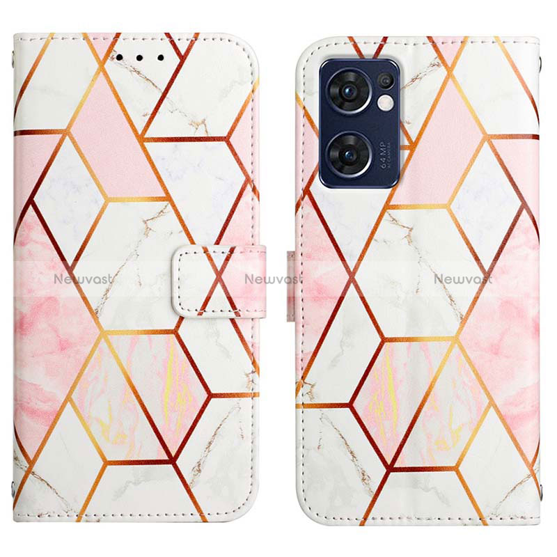 Leather Case Stands Fashionable Pattern Flip Cover Holder Y04B for Oppo Reno7 5G White
