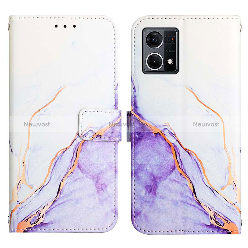 Leather Case Stands Fashionable Pattern Flip Cover Holder Y04B for Oppo Reno8 4G Purple