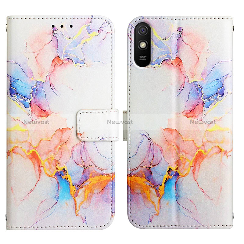 Leather Case Stands Fashionable Pattern Flip Cover Holder Y04B for Xiaomi Redmi 9AT Blue