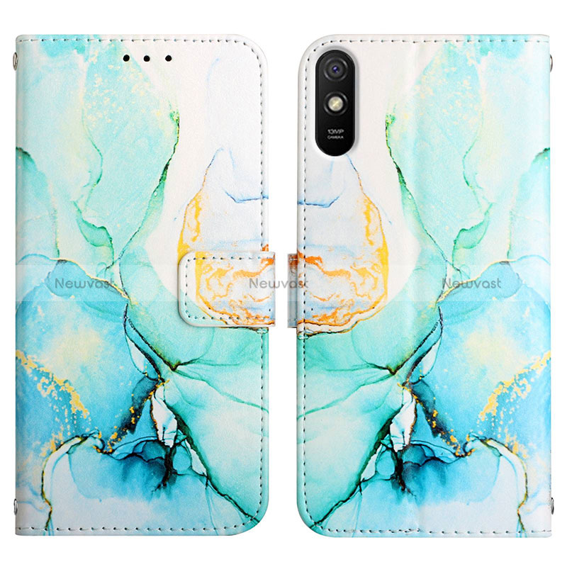 Leather Case Stands Fashionable Pattern Flip Cover Holder Y04B for Xiaomi Redmi 9AT Green