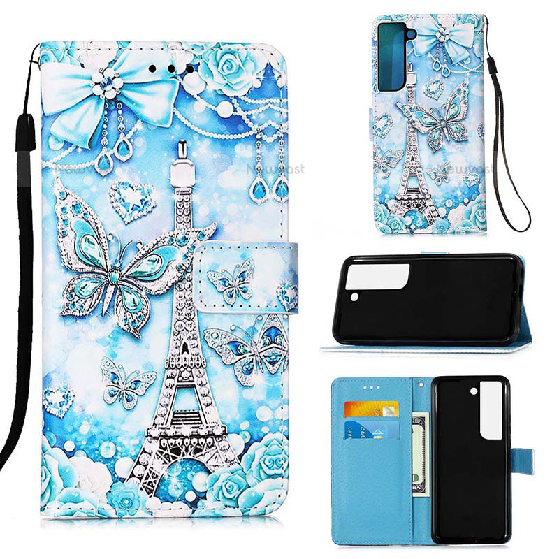 Leather Case Stands Fashionable Pattern Flip Cover Holder Y05B for Samsung Galaxy S21 Plus 5G