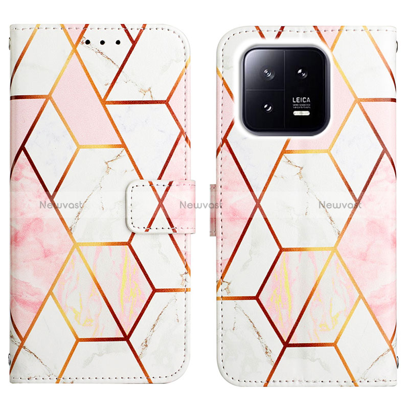 Leather Case Stands Fashionable Pattern Flip Cover Holder YB4 for Xiaomi Mi 13 5G White