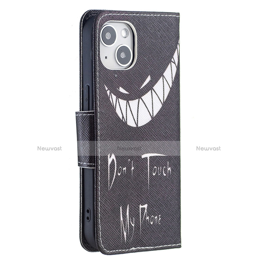 Leather Case Stands Fashionable Pattern Flip Cover L01 Holder for Apple iPhone 13 Mini Black