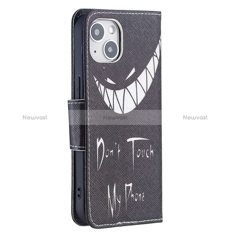 Leather Case Stands Fashionable Pattern Flip Cover L01 Holder for Apple iPhone 15 Plus Black