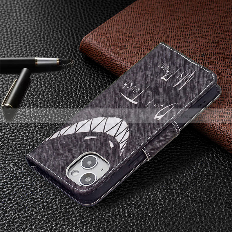 Leather Case Stands Fashionable Pattern Flip Cover L01 Holder for Apple iPhone 15 Plus Black