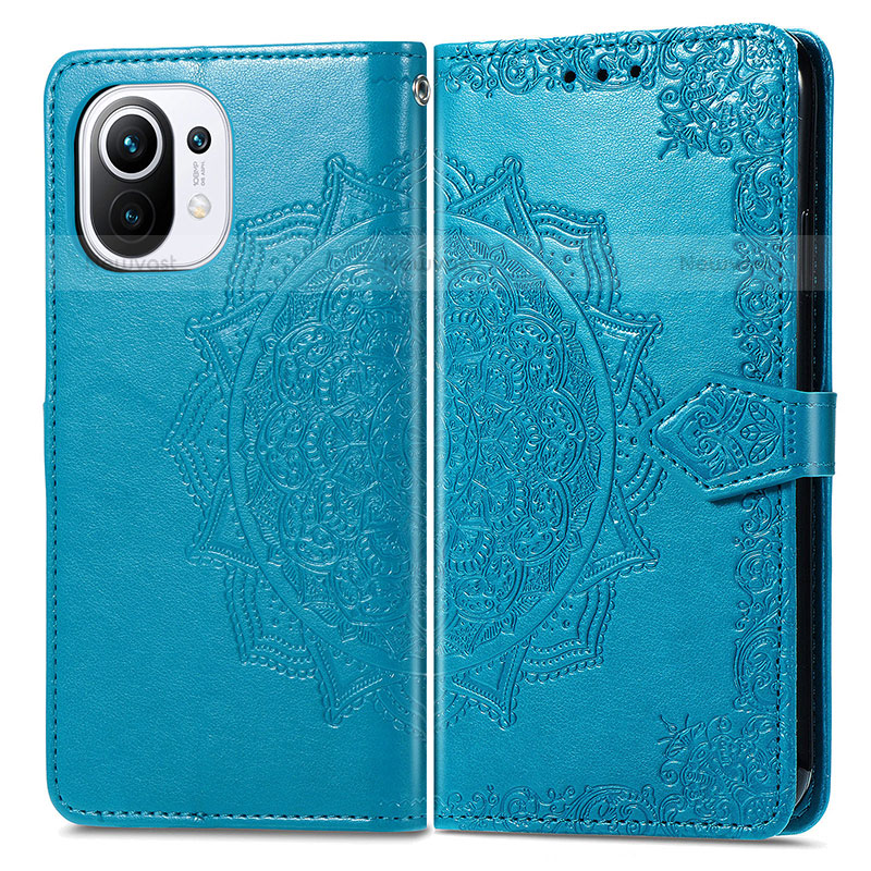 Leather Case Stands Fashionable Pattern Flip Cover L01 Holder for Xiaomi Mi 11 5G Blue