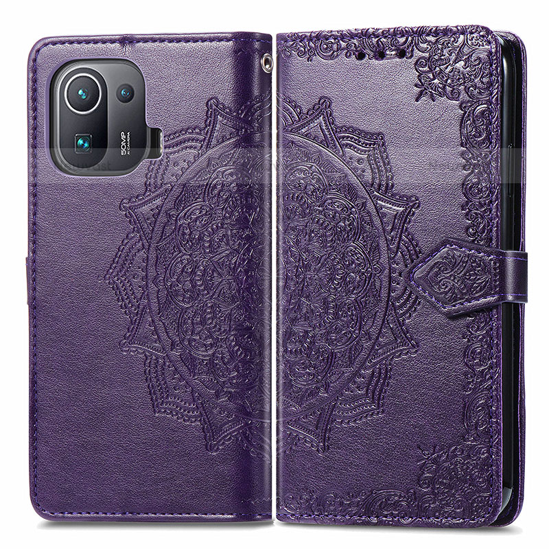 Leather Case Stands Fashionable Pattern Flip Cover L01 Holder for Xiaomi Mi 11 Pro 5G Purple