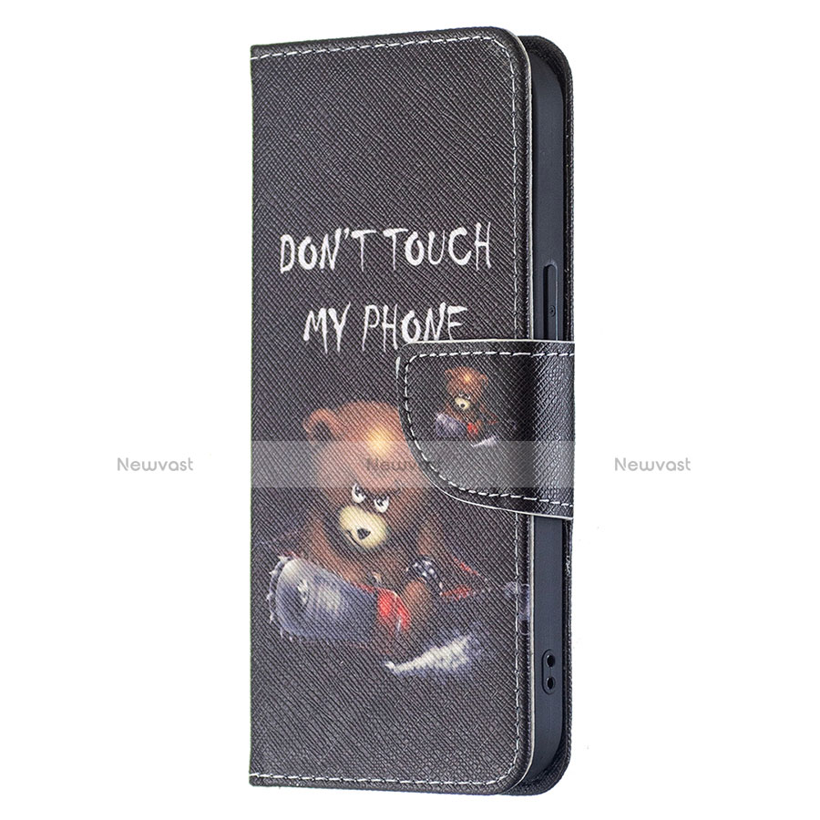 Leather Case Stands Fashionable Pattern Flip Cover L02 Holder for Apple iPhone 14 Plus Black
