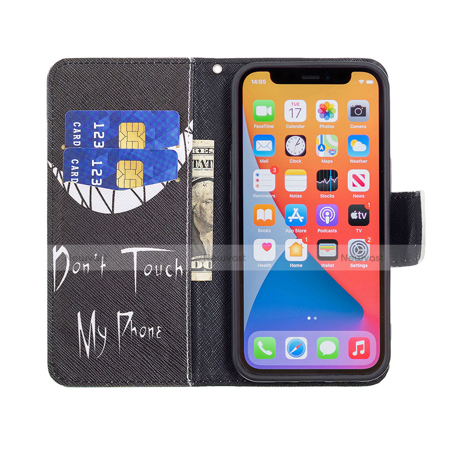 Leather Case Stands Fashionable Pattern Flip Cover L03 Holder for Apple iPhone 13 Pro Black