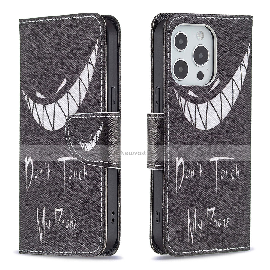 Leather Case Stands Fashionable Pattern Flip Cover L03 Holder for Apple iPhone 13 Pro Max Black