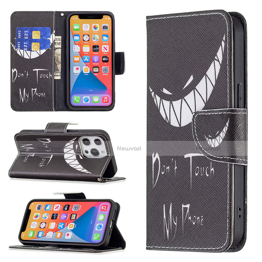 Leather Case Stands Fashionable Pattern Flip Cover L03 Holder for Apple iPhone 13 Pro Max Black