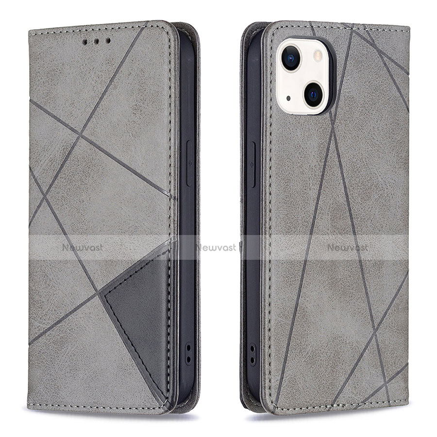 Leather Case Stands Fashionable Pattern Flip Cover L04 Holder for Apple iPhone 13 Mini Gray