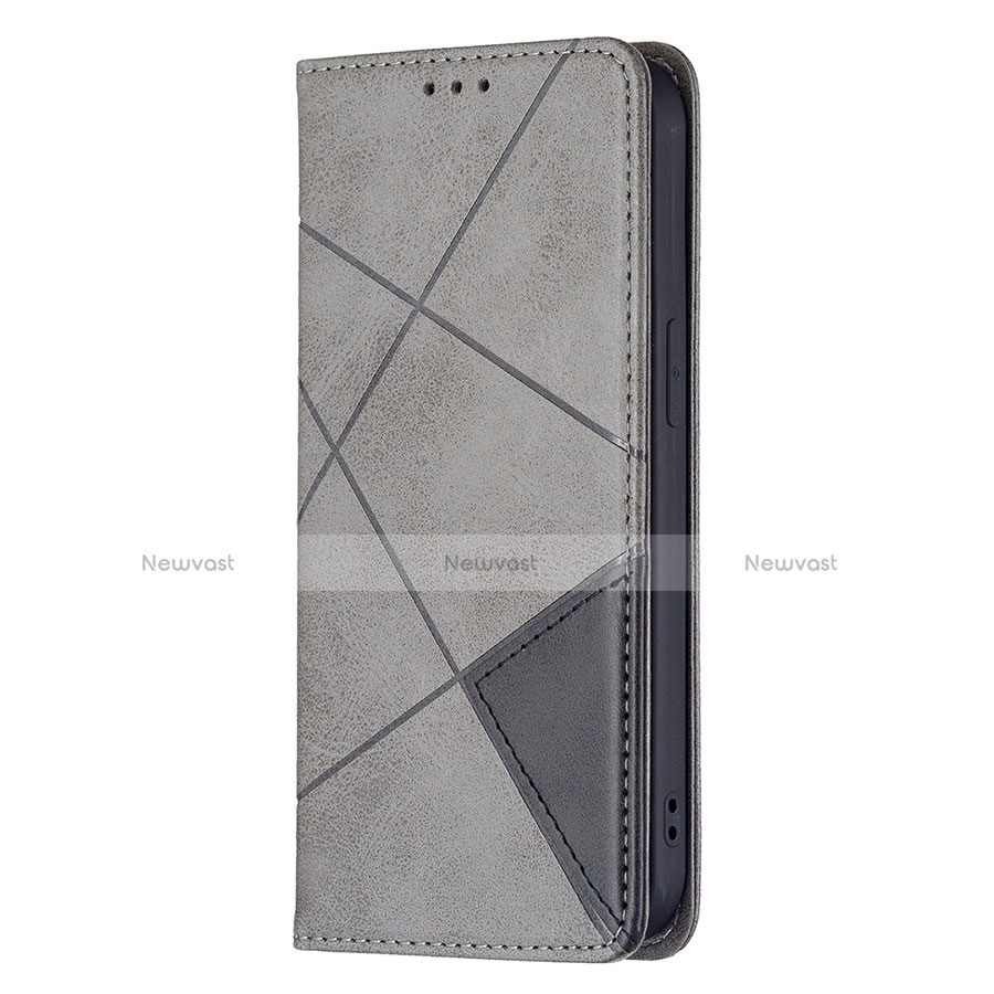 Leather Case Stands Fashionable Pattern Flip Cover L04 Holder for Apple iPhone 13 Mini Gray