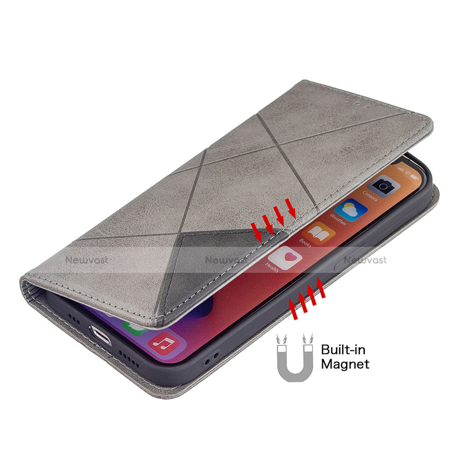 Leather Case Stands Fashionable Pattern Flip Cover L04 Holder for Apple iPhone 13 Mini Gray