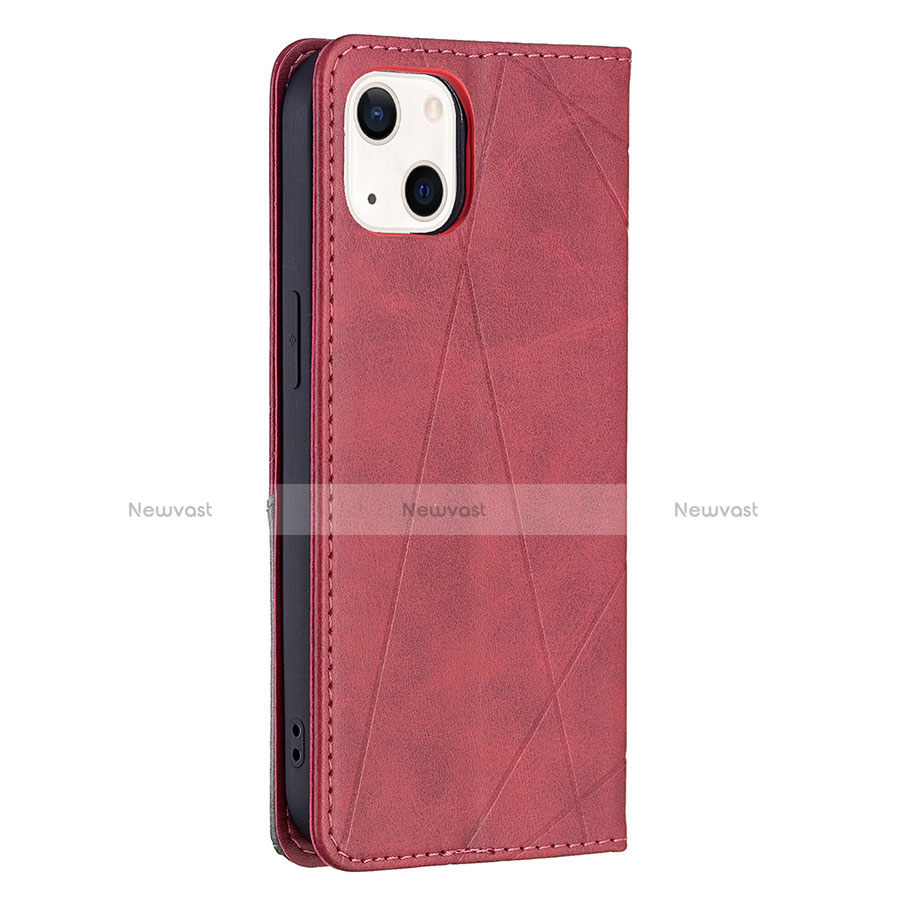 Leather Case Stands Fashionable Pattern Flip Cover L04 Holder for Apple iPhone 13 Mini Red