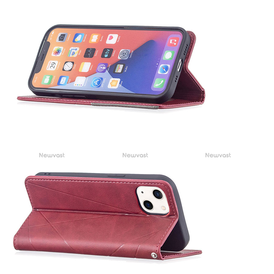 Leather Case Stands Fashionable Pattern Flip Cover L04 Holder for Apple iPhone 13 Mini Red