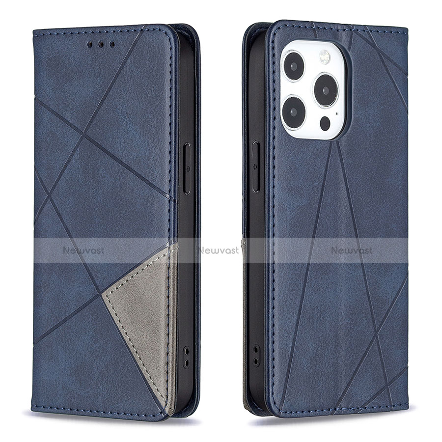Leather Case Stands Fashionable Pattern Flip Cover L04 Holder for Apple iPhone 13 Pro Max Blue