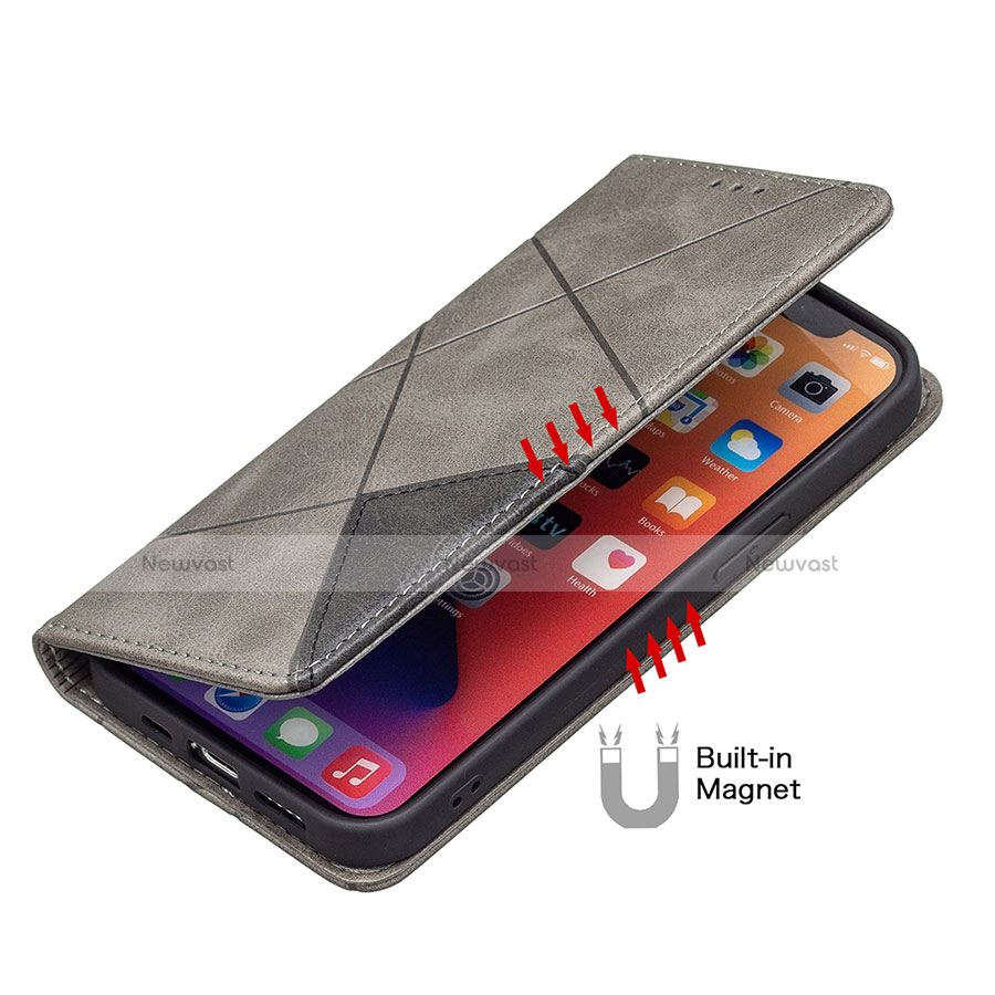 Leather Case Stands Fashionable Pattern Flip Cover L04 Holder for Apple iPhone 13 Pro Max Gray