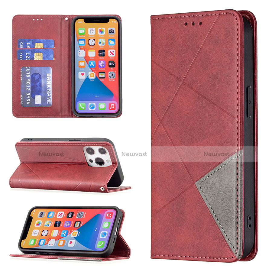 Leather Case Stands Fashionable Pattern Flip Cover L04 Holder for Apple iPhone 13 Pro Max Red