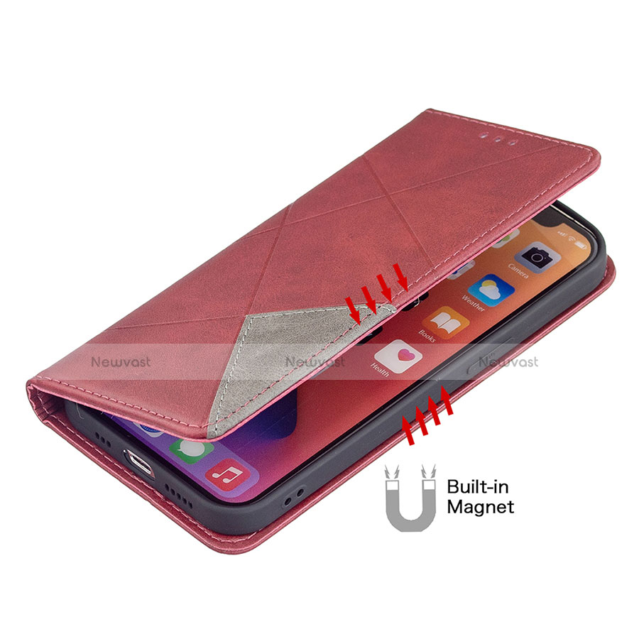 Leather Case Stands Fashionable Pattern Flip Cover L04 Holder for Apple iPhone 13 Red