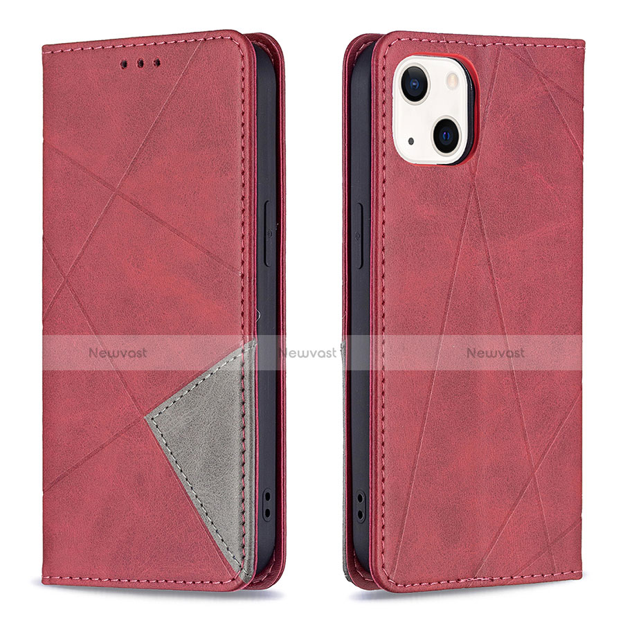 Leather Case Stands Fashionable Pattern Flip Cover L04 Holder for Apple iPhone 14 Plus Red