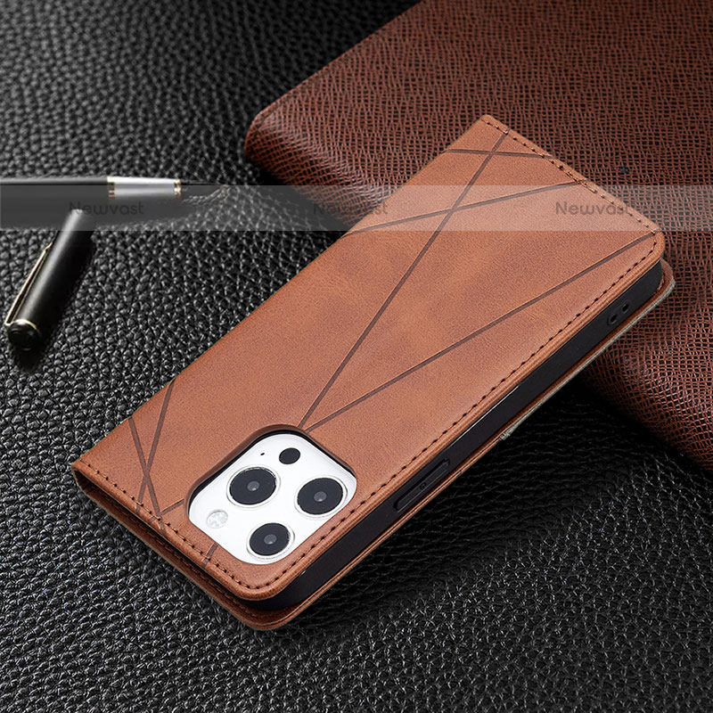 Leather Case Stands Fashionable Pattern Flip Cover L04 Holder for Apple iPhone 14 Pro Brown