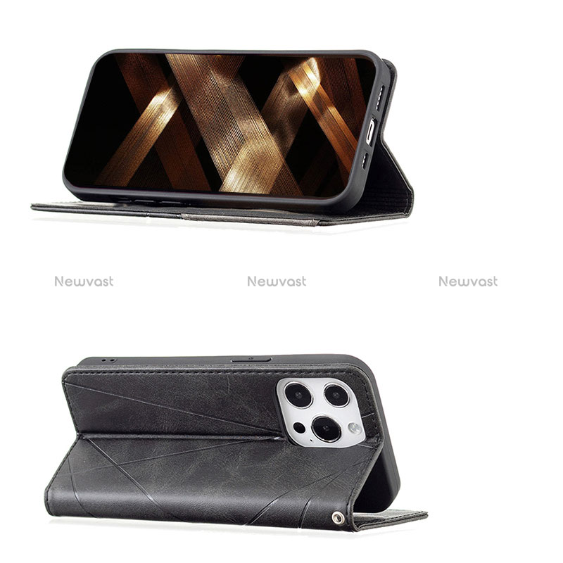 Leather Case Stands Fashionable Pattern Flip Cover L04 Holder for Apple iPhone 14 Pro Max Black