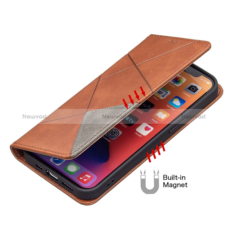Leather Case Stands Fashionable Pattern Flip Cover L04 Holder for Apple iPhone 14 Pro Max Brown