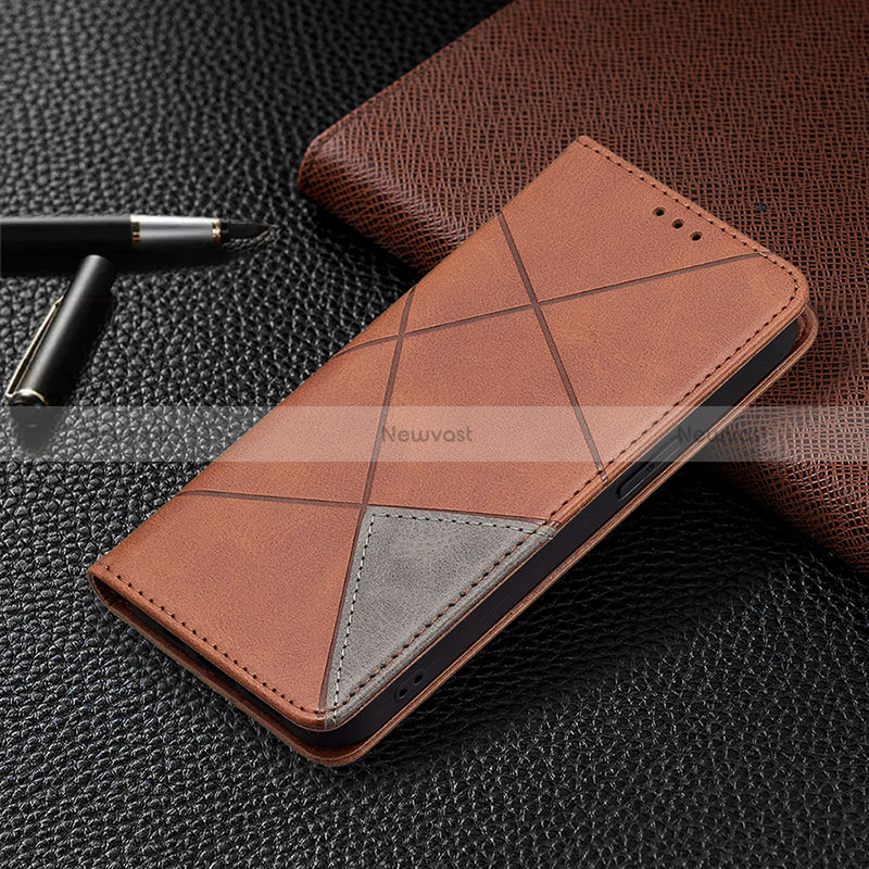 Leather Case Stands Fashionable Pattern Flip Cover L04 Holder for Apple iPhone 14 Pro Max Brown