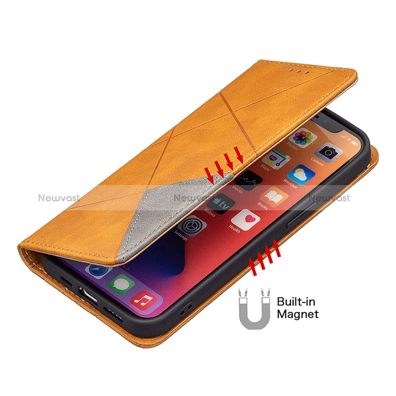 Leather Case Stands Fashionable Pattern Flip Cover L04 Holder for Apple iPhone 14 Pro Max Yellow