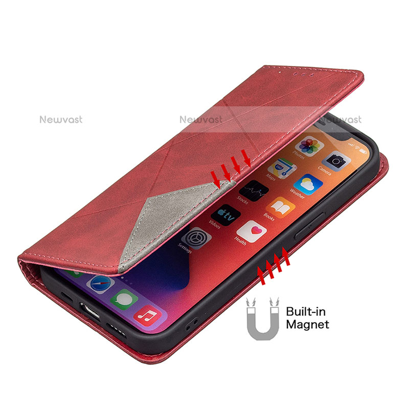 Leather Case Stands Fashionable Pattern Flip Cover L04 Holder for Apple iPhone 14 Pro Red