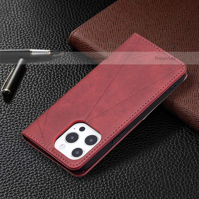 Leather Case Stands Fashionable Pattern Flip Cover L04 Holder for Apple iPhone 14 Pro Red