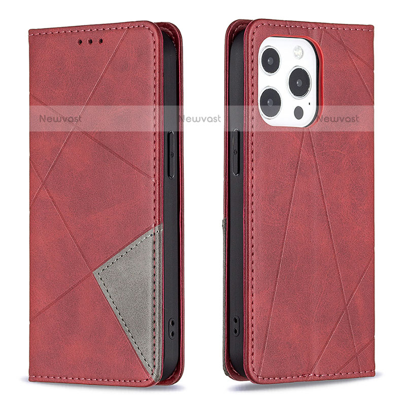 Leather Case Stands Fashionable Pattern Flip Cover L04 Holder for Apple iPhone 15 Pro Max Red